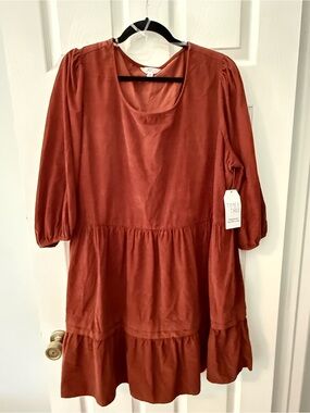Time and Tru Rust Red Tiered Peasant Dress